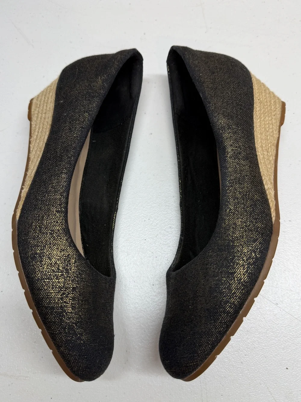 Clarks Collection Mallory Luna Metallic Sparkle Canvas Wedges Espadrille Shoes